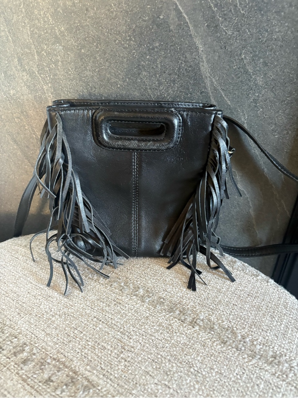 Maje Mini Black Fringe Leather Shoulder Bag - Picture 5 of 9